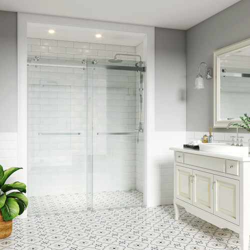 W x 76" H Double Sliding 3/8" Glass Brushed Nickel