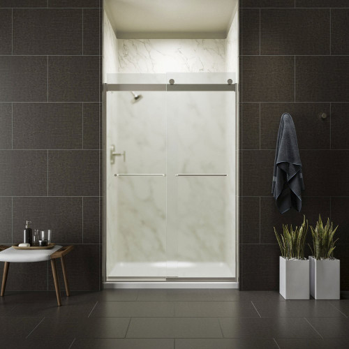 KOHLER K-706014-D3-MX Levity Bypass Shower Door with Towel Bar and 3/8-Inch Frosted Glass in Matte Nickel