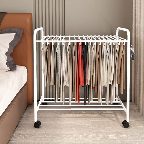 Telescopic Pants Rack with Hangers and Wheels, Multi-Functional Trouser Display Stand