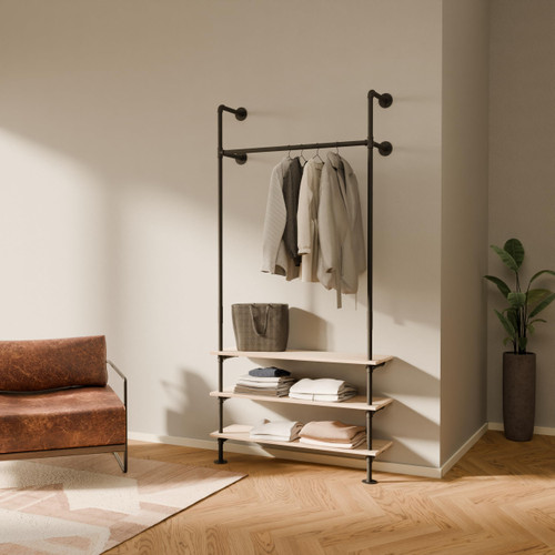 pamo Wall Mounted Clothing Rack with Metal Sheves – 41" W × 87" H, 309 lbs