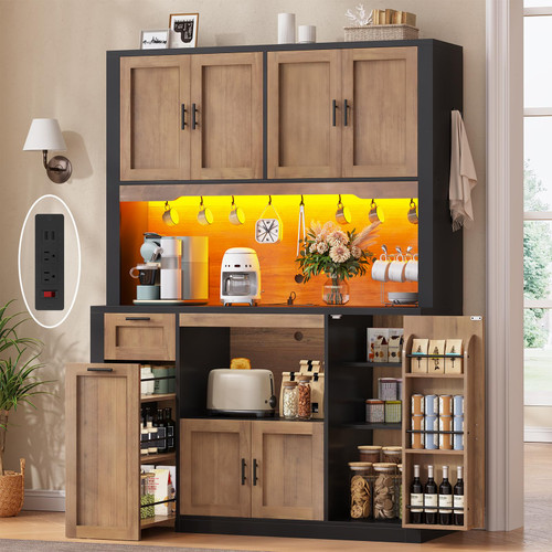 71" Pantry Cabinet with Charging Station and LED Light