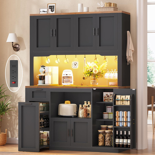 Kitchen Pantry Cabinet with Microwave Stand, 47.2"