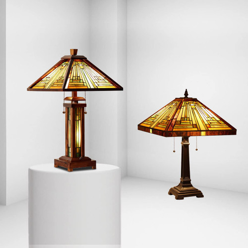 Capulina Amber Brown Series Tiffany Table Lamp Decor for Living Room Bedroom Study Home Office