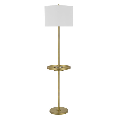 HomeRoots 526288 62 in. Tray Table Floor Lamp with White Drum Shade Nickel