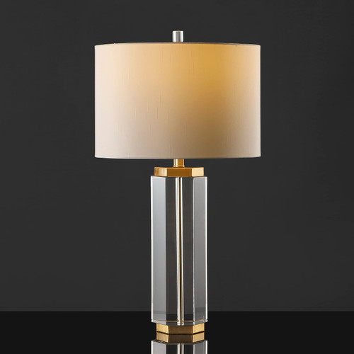 SAFAVIEH Couture Lighting - Roshan 27.5-Inch Crystal Table Lamp - Clear & Gold - Modern Slim Pillar Design - Ideal for Living Room