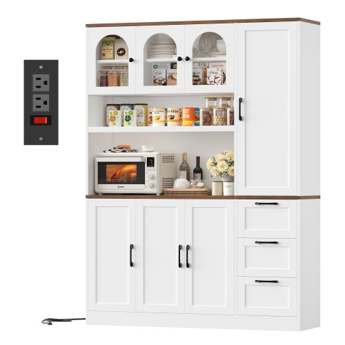 75" Kitchen Pantry Storage Cabinet with Microwave Stand