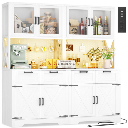 Unikito 71" Kitchen Pantry Cabinet with Outlet & LED Light