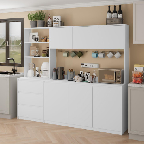 Kitchen Pantry with Microwave Shelf, Kitchen Hutch Storage Cabinet with Countertop