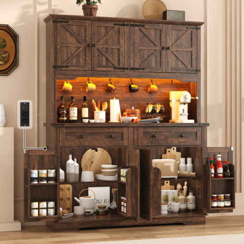 71" Tall Large Pantry Storage Cabinet w/Power Outlet