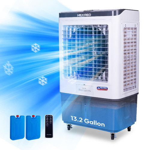 Hexago 7500 CFM Evaporative Air Cooler, Swamp Cooler With 13.2 Gal Tank, Remote, 24H Timer, Oscillation, 3 Speeds