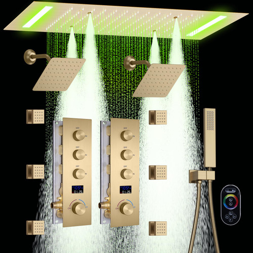 Faucet Set Brushed Gold Dual Rain Shower System