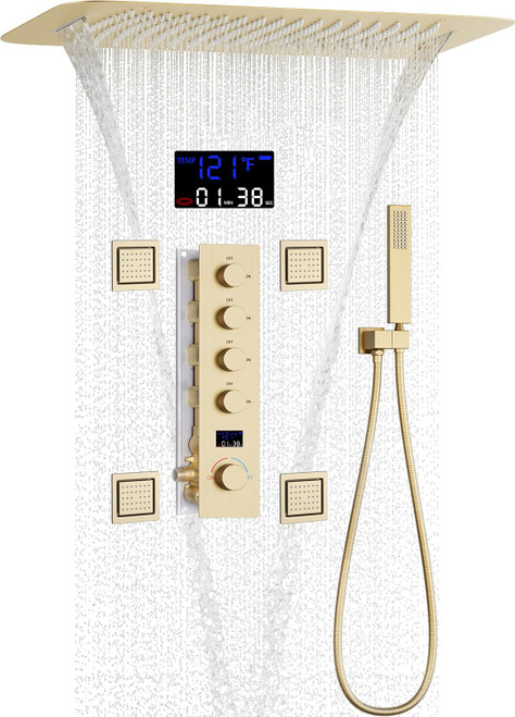 Thermostatic Shower System Brushed Gold 4