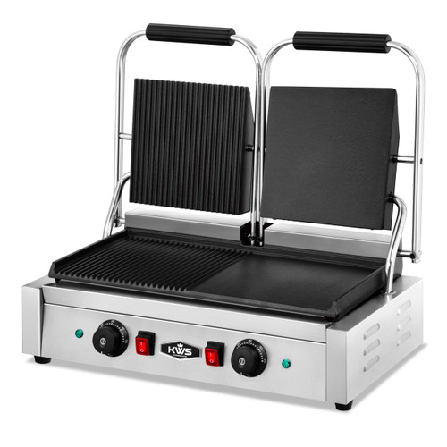Electric Panini Press Maker with Left Grooved & Right Smooth Dual Sandwich