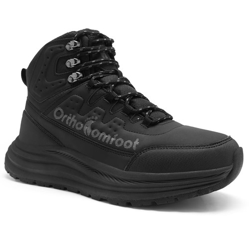 Men's Orthopedic Hiking Boots: Comfortable Arch Support Orthotic Pain Relief Plantar Fasciitis High Arch Trail Sneakers, Neuropathy Outdoor Backpacking Waterproof Traction Walking Shoes Black Size 9