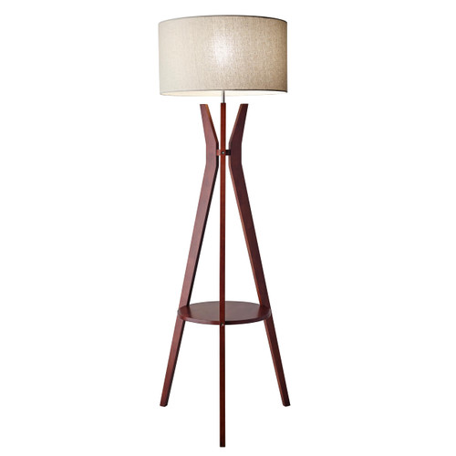 Adesso Floor Lamp with Shelf, Walnut & Oatmeal Linen, 3-Way, 59.5”
