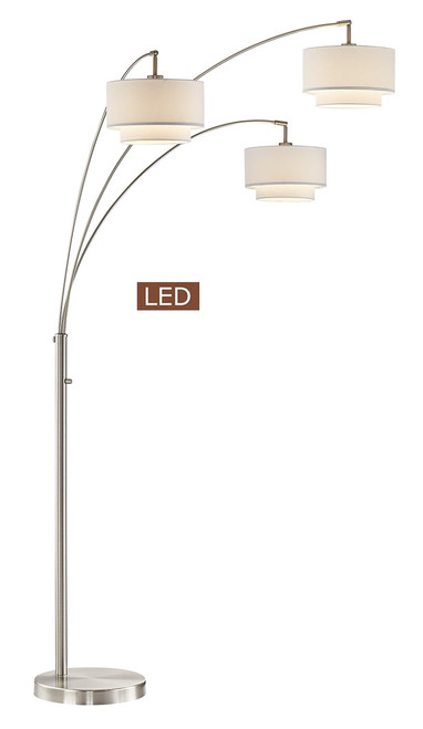 Artiva USA Lumiere III 80" Double Shade LED Arched Floor lamp with Dimmer, Satin Nickel
