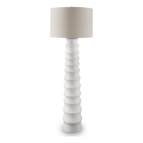 BOWERY HILL Modern Floor Lamp, 67.25 in H, Polyresin with Hardback Fabric Drum Shade, White Finish