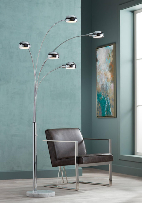 Infini 78" Tall 5-Light Marble Chrome Modern Arc Floor Lamp