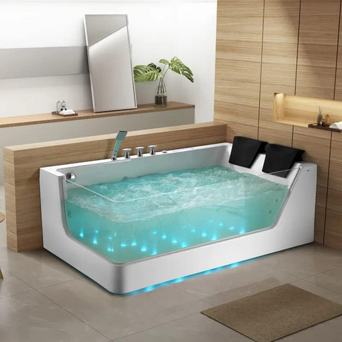 LED Lights, Integrated Faucet, Hand Shower, Dual Headrests, White