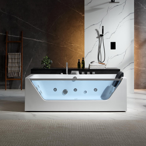 -Wall Freestanding Whirlpool Bathtub, Jetted Soaking Tub