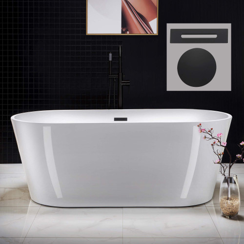 Soaking Tub, White Acrylic (Matte Black Drain/Overflow),