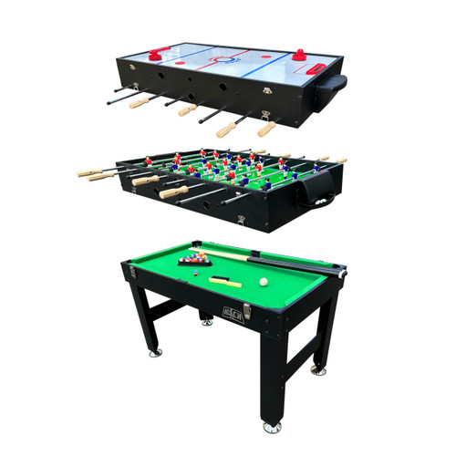 KICK Trio 48″ 3-in-1 Multi-Game Table Foosball, Billiards/Pool & Air Hockey