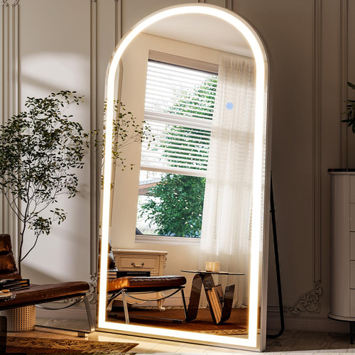 GLSLAND LED Arched Full Length Mirror, 76"x34" Lighted Full Body Mirror