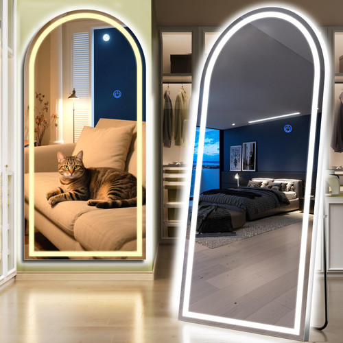 Arch Full Length Standing Mirror with LED Lights, 71"x32" Lighted Mirror with Dimming & 3 Color Lighting