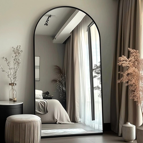 ITSRG Full Length Mirror with Stand, 47"x91" Floor Mirror Freestanding, Arched Mirror, Oversize (Black)