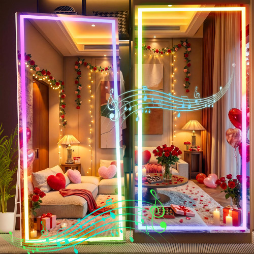 Hasipu 79"x35" LED RGB Bluetooth Full Length Mirror with Lights, Full Body Mirror with Stand, Wall Mount & Free Standing