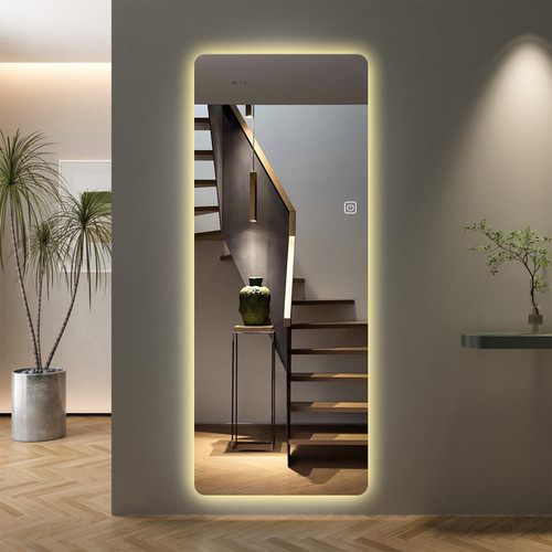 65 x 21 Inch Full Body Mirror with Lights, Wall Mounted Dressing Mirror, White Finish