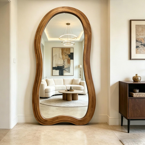 71"x33.5" Irregular Full Length Mirror with 3-Layer Wood Frame