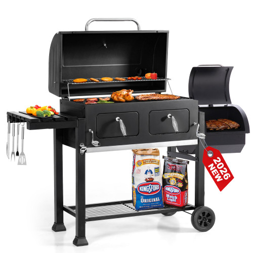 30 Inch Barrel Charcoal Grill and Offset Smoker