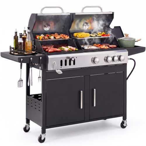 Sophia & William Charcoal and Gas Grill Combo with Side Burner