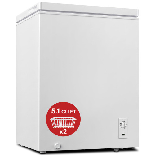 Chest Freezer, 5.1 Cu.ft Deep Freezer with Interior LED Light,2 Removable Baskets