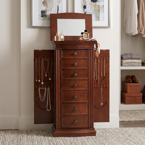 Jewelry Storage Organizer with Top Flip Mirror, 2 Side Doors, 7 Drawers, Jewelry Chest, Jewelry Box for Necklace, Earring, Bracelet