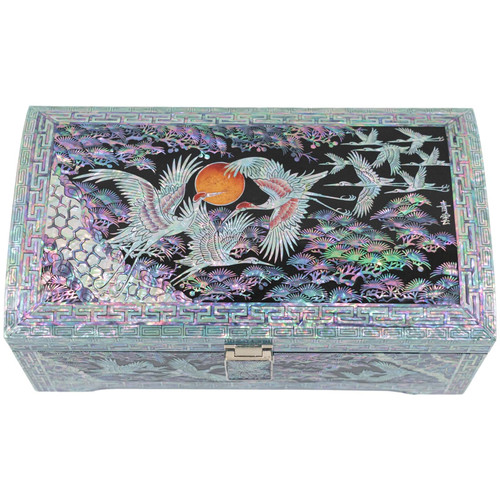 Jewelry Box with Tray Korean Traditional Artwork Vintage Korean Organizer (Blue)