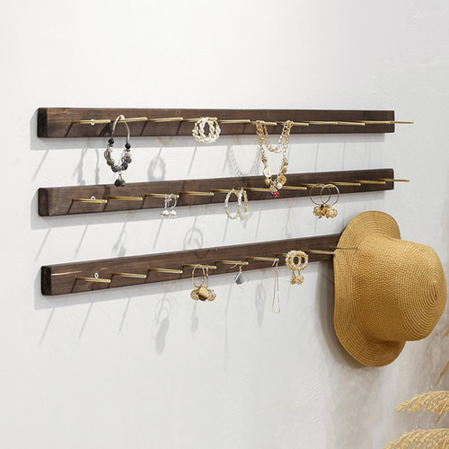 Wall Mounted Jewelry Organizer - 6 Pack Wooden Necklace Hangers, Bracelet Display Rack & Keyring Holder