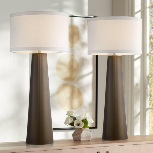 Possini Euro Design Karen 36" Large Table Lamps Set of 2 Dark Gold Glass Mid Century Modern Living Room Bedroom Bedside Nightstand
