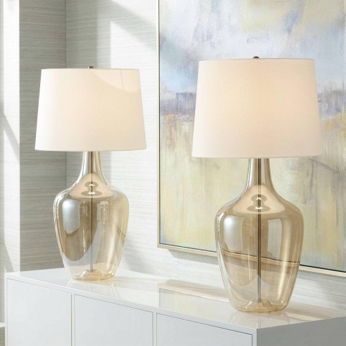 Ania 31" Table Lamps Set of 2 Large Modern Champagne Glass Jar Glam Clear End Living Room Bedroom Bedside Nightstand
