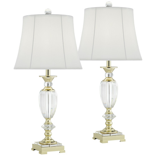 28 3/4" Gold Tall Table Lamp Set of 2 Crystal Brass Traditional Clear Faceted Living Room Bedroom House Bedside Nightstand