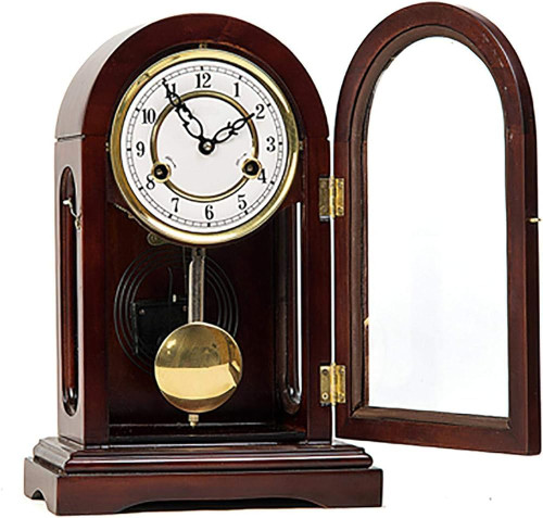 Solid Wood Vintage Mechanical Mantel Clock for Living Room Fireplace Decor