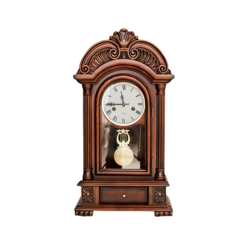 Vintage Solid Wood Mechanical Mantel Clock with Swinging Pendulum Retro Table Decor for Study Living Room