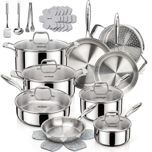 5-Ply Stainless Steel Cookware Set, 23-Piece Pots and Pans Set