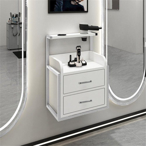 Wall Mounted Salon Cabinet with Hair Dryer Stand 2 Storage