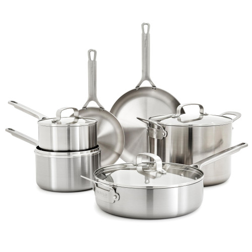 10 Piece Stainless Steel Cookware Set, Tri-Ply Multiclad Pots & Pans