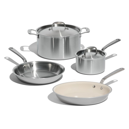 6 Pc Stainless Steel Cookware Set - 5 ply Clad - Includes Frying Pans, Saucepan, and Stock Pot
