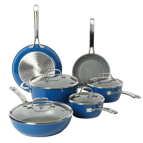 Aluminum Cookware Pots and Pans Set - Blue - Induction Compatible