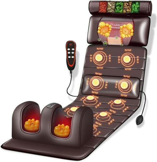 Heated Full Body Massage Mat with 10 Vibrating Nodes, Adjustable Neck & Back Pillows for Ultimate Muscle Relaxation