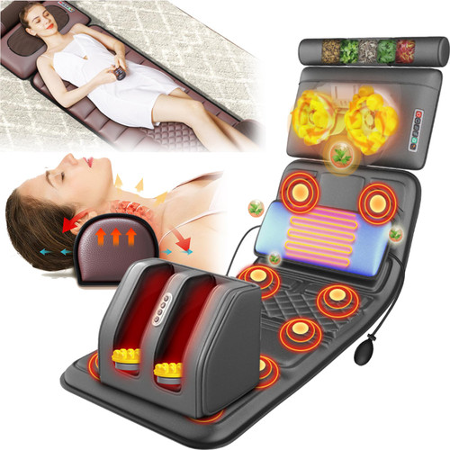 Full Body Massage Mat with Heat,20 Neck Shiatsu Kneading Massage Heads,10 Vibration Motors Massage Mattress Pad